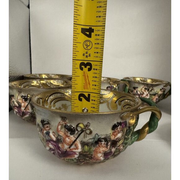 Antique RARE Capodimonte Italy Cherub Sea Serpent Twist Handle 6 Cups & Saucers! - Picture 14 of 16